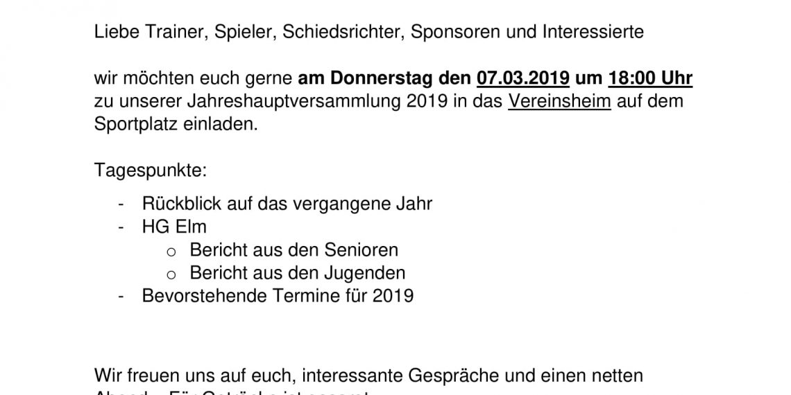 Jahreshauptversammlung Handball TSV Schöppenstedt