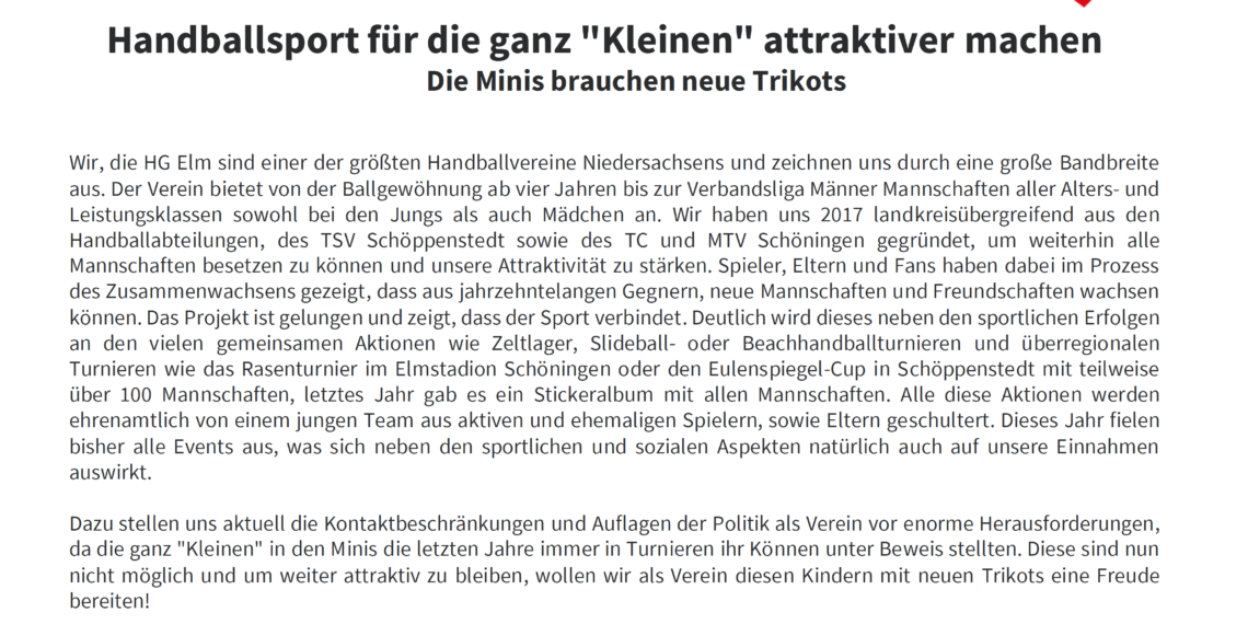 Handballsport für die ganz „Kleinen“ attraktiver machen – Die Minis brauchen neue Trikots